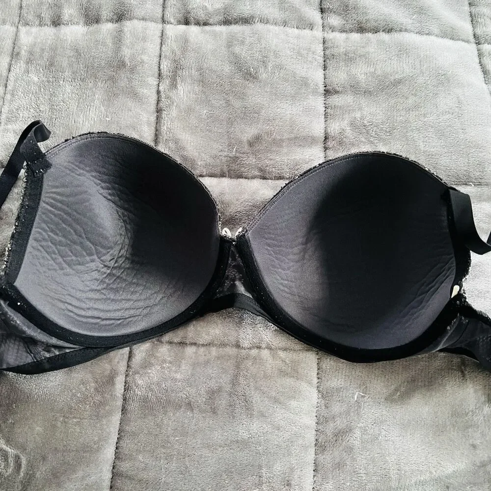 Victoria's Secret Dream Angels Black Nude Lace Lined Demi 38 DD Lightly Padded
